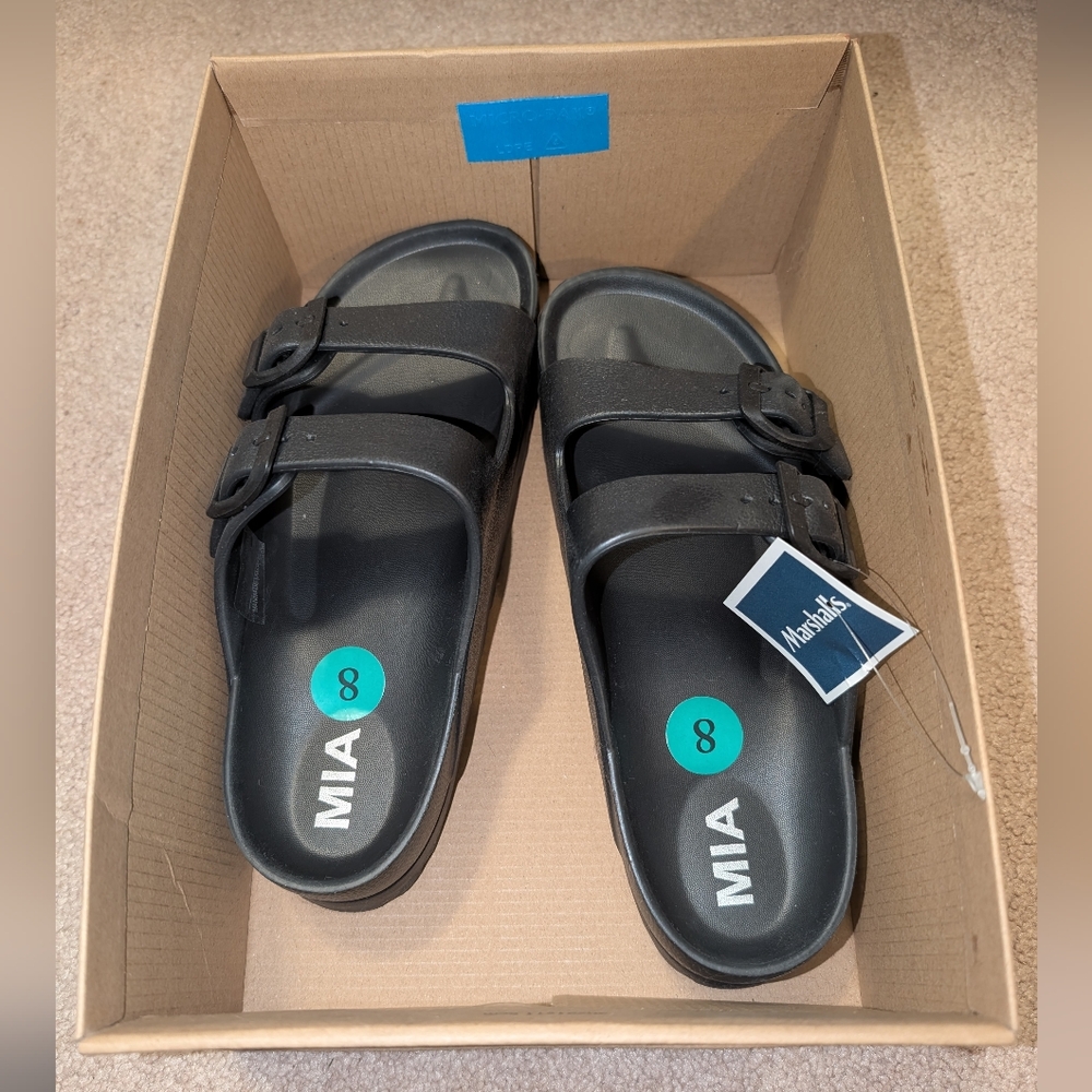 NWT MIA Black Double Strap Slides